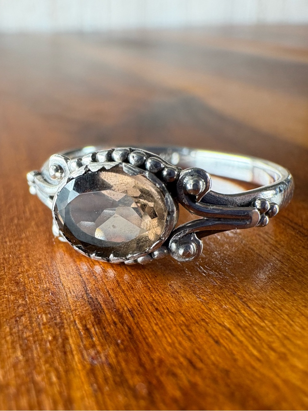 Smoky Quartz East West Heirloom Ring - 925 Sterling Silver